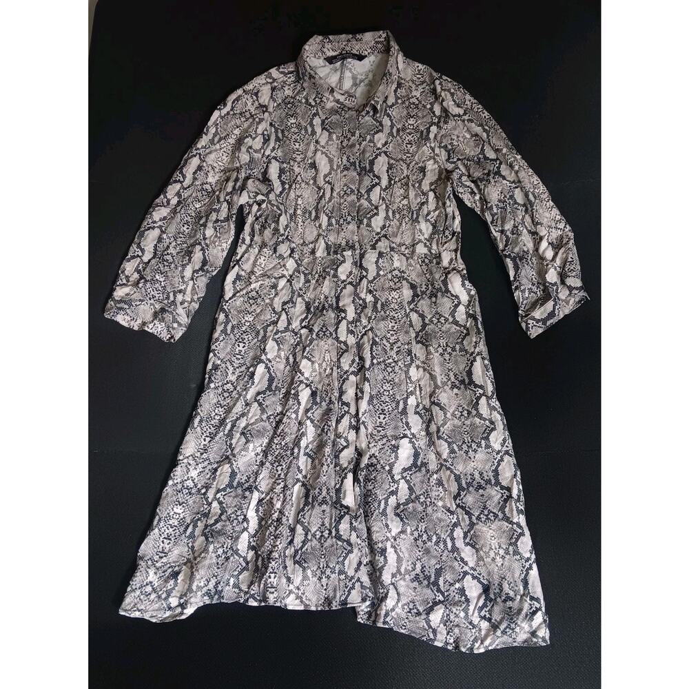 Zara Snakeskin Print Button Down‎ Shirt Dress Size Women's Large